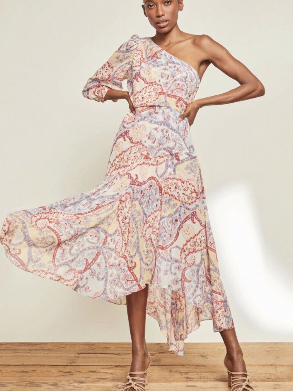 Veronica Beard Kimber One-Shoulder Paisley Midi Dress